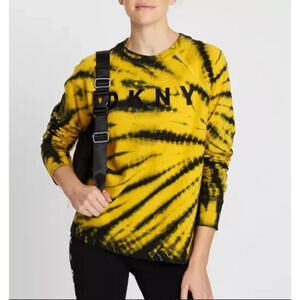 NEW DKNY Women's Sport Tie-Dyed Logo Yellow Top, Size - Small